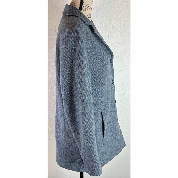 L.L. Bean Vintage 80s 90s Herringbone Blue Wool Blazer Jacket Workwear, size 12 - Picture 3 of 11